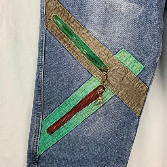 Wear Jeans 28 Med Wash Capri 6 Pocket Zipper Cuffed Color Blocked Button Zip Fly - Picture 5 of 10